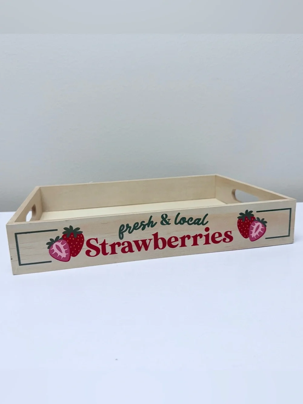 Wooden Serving Tray with “Fresh & Local Strawberries